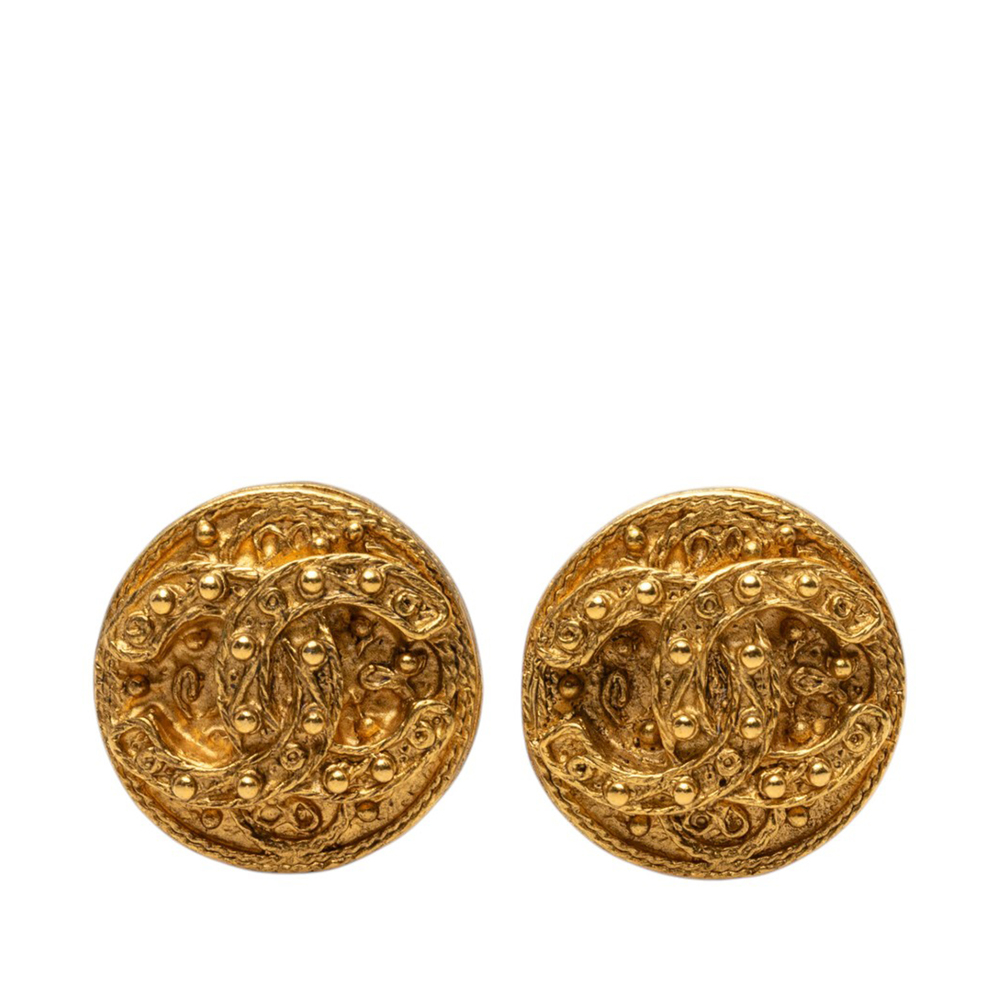 Pre-Loved Chanel CC Gold Plated Arabesque Round Clip On Earrings
